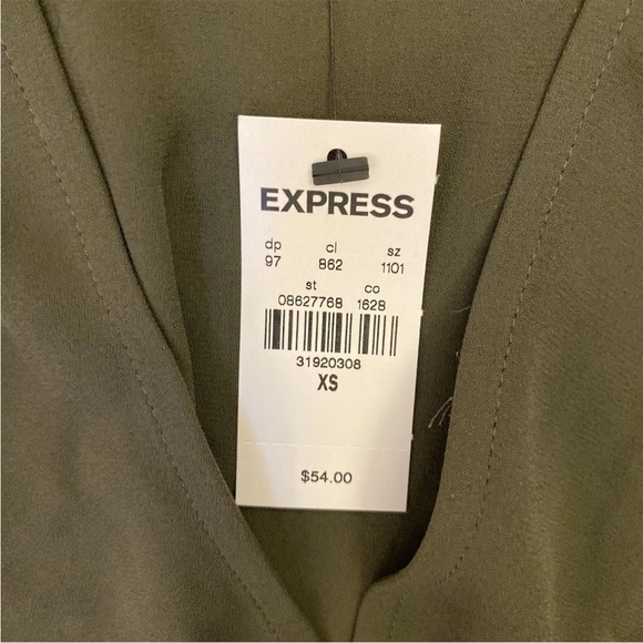 Express Women's Top Size XS Faux Wrap Puff Sleeves Peplum Olive Green NWT $54 - Picture 14 of 16